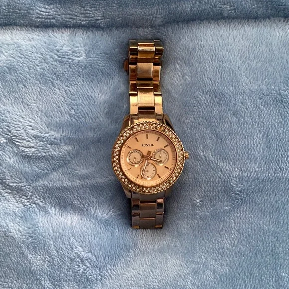Women\'s Fossil Jeweled Concho Accent on‎ Brown Leather Bund Strap Needs Battery Women main image 4
